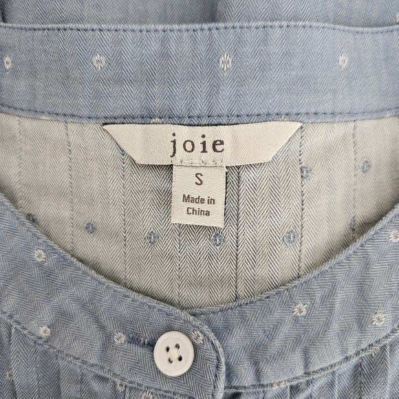 JOIE Shirt Blue Polka Dot Pleated Ruffle Short Sleeve Button Up Top Blouse Small - Picture 6 of 7